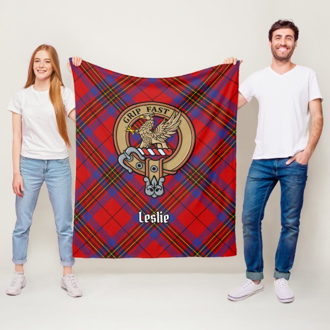 Cobertor De Velo Clan Leslie Crest sobre o Red Tartan (In Situ)