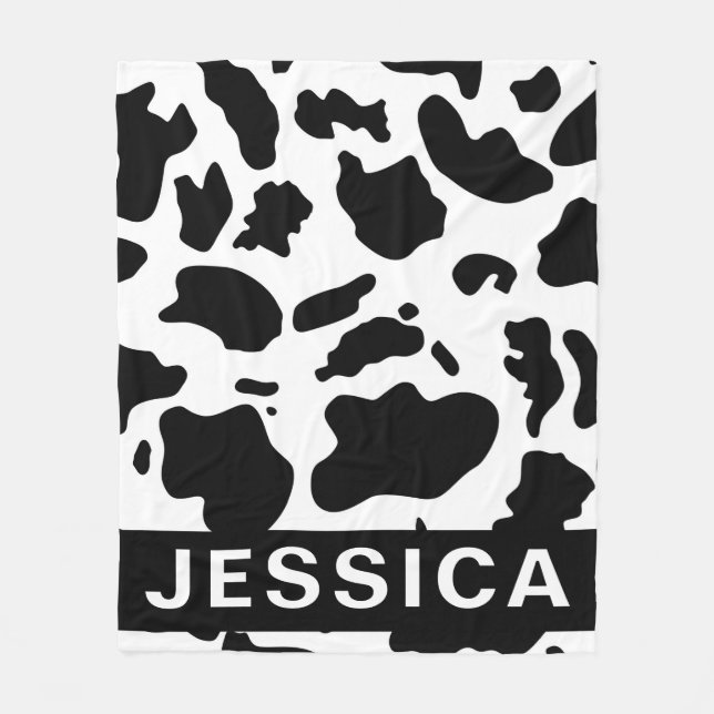 Cobertor De Velo Classic Personalized Black White Cow Print (Frente)