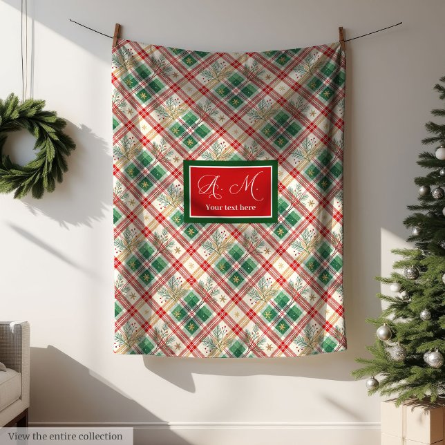 Cobertor De Velo Classic red and green plaid custom name throw (Classic red and green plaid custom name throw blanket)