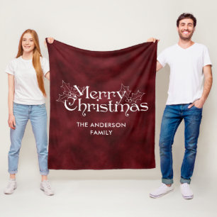 Cobertor De Velo Classic Vintage Feliz Natal Script Vermelho Veludo