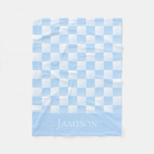 Cobertor De Velo Clássico Azul e Branco Xadrez Charme Personalizáve