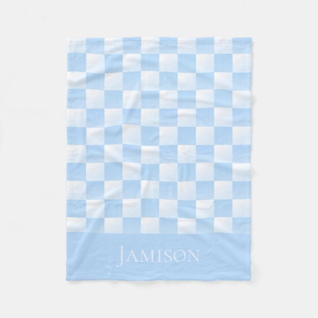 Cobertor De Velo Clássico Azul e Branco Xadrez Charme Personalizáve (Frente)