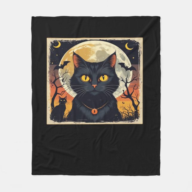 Cobertor De Velo Clássico Retro Negro Gato Halloween T-Shirt Clássi (Frente)