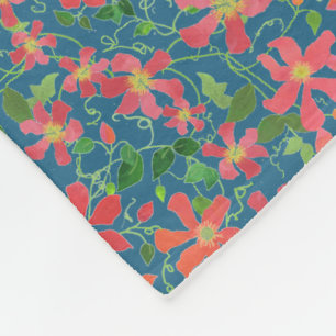 Cobertor De Velo Clematis Pink, Red, Orange Floral em Azul Profundo