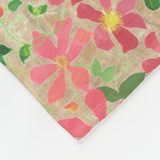 Cobertor De Velo Clematis Pink, Red, Orange Floral Patterno em Taup (Quina)