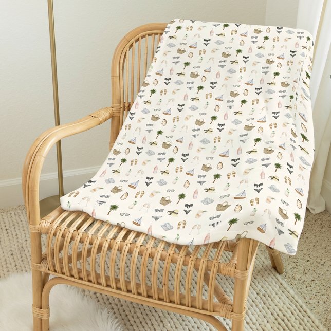 Cobertor De Velo Coastal Summer Neutral Watercolor Pattern (Criador carregado)