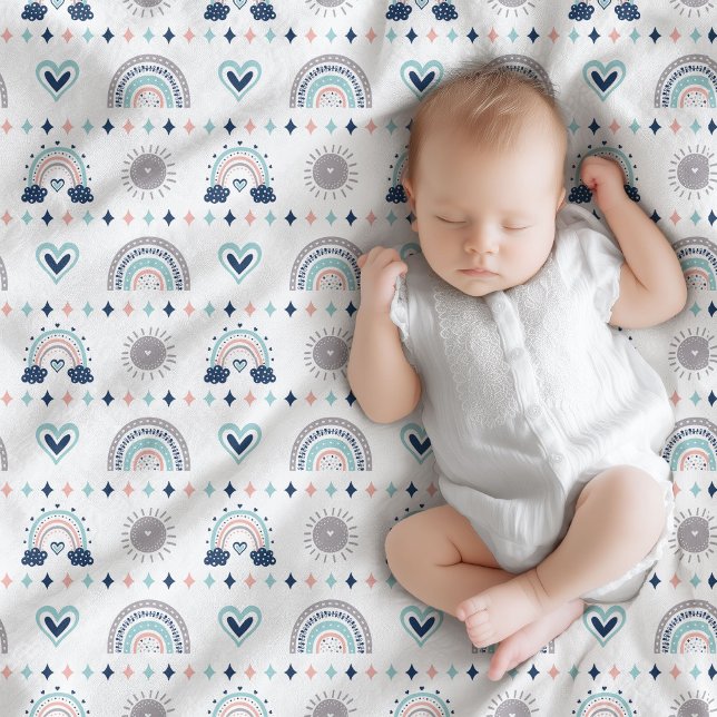 Cobertor De Velo Cobertorzinho Pastel Bebê Azul Rosa Vibes Boho (Pastel Baby Blanket Navy Pink Boho Vibes)