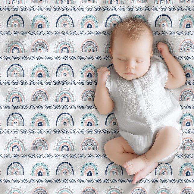 Cobertor De Velo Cobertorzinho Rosa Navy Bebê Suave Estilo Boho Arc (Navy Pink Baby Blanket Soft Boho Rainbow Style)