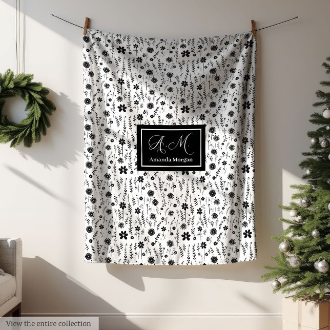 Cobertor De Velo Cobertura Botânica Personalizada Monocromática Min (Botanical Blanket Personalized Monochrome Minimal)