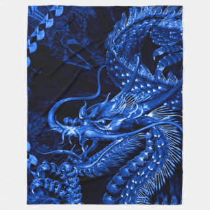 Cobertor De Velo Cobertura chinesa azul do velo da arte do dragão