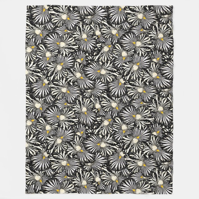 Cobertor De Velo Cobertura da íris floral branca e preta (Frente)