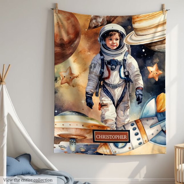 Cobertor De Velo Cobertura de astronauta personalizada para o amor  (Personalized Astronaut Blanket for Space Loving Boy

)
