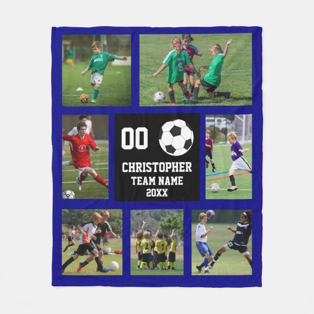 Cobertor De Velo Cobertura de colagem de foto de futebol azul (Frente)