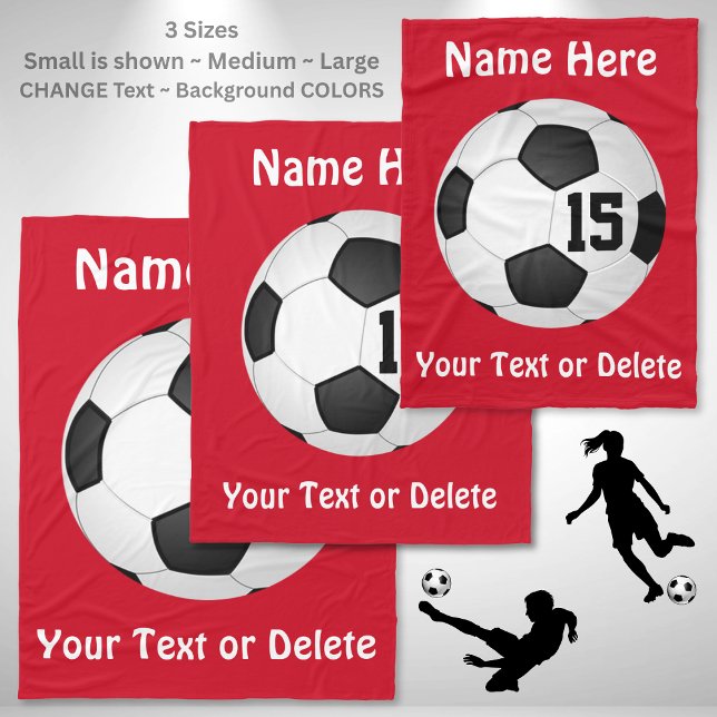 Cobertor De Velo Cobertura do futebol com NOME, NÚMERO e TEXTO (Soccer senior night gift ideas. Personalised football gifts. Personalized soccer team gifts. Red.)