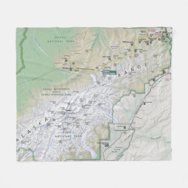 Cobertor De Velo Cobertura do velo do mapa de Denali (Alaska) (Frente (Horizontal))