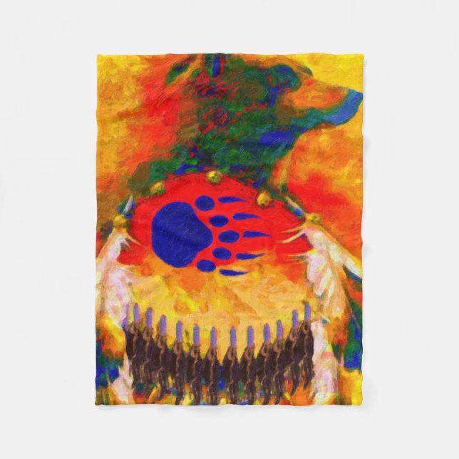 Cobertor De Velo Cobertura do velo do nativo americano do guerreiro (Frente)