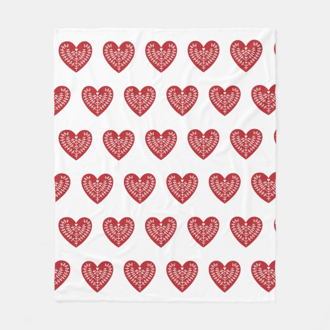 Cobertor De Velo Cobertura vermelha escandinava do velo do coração (Frente)