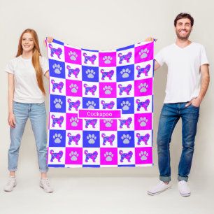 Cobertor De Velo Cockapoo Cão e Pata Quente Rosa e Azul
