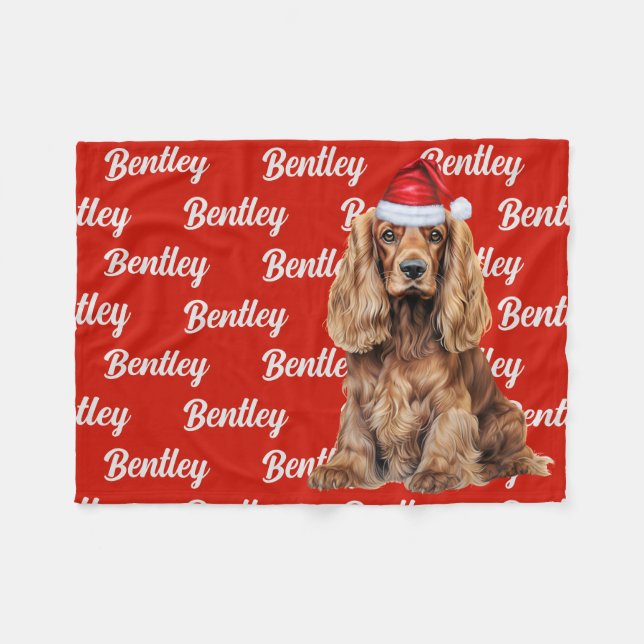 Cobertor De Velo Cocker Spaniel Papai Noel Cachorro Nome Personaliz (Frente (Horizontal))