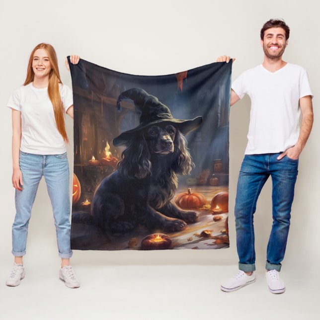 Cobertor De Velo Cocker Spaniel Pumpkins Halloween Assustado (In Situ)