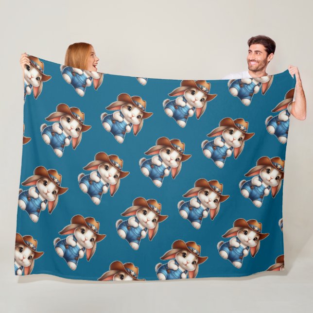 Cobertor De Velo Coelhinho de vaqueiro com chapéu e macacões (In Situ)