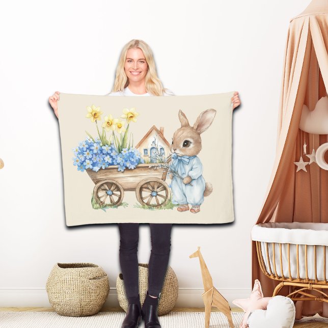 Cobertor De Velo Coelhinho Personalizado com Flores Azuis (Criador carregado)