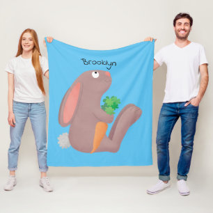 Cobertor De Velo Coelho bonito sentado com desenho de cenoura