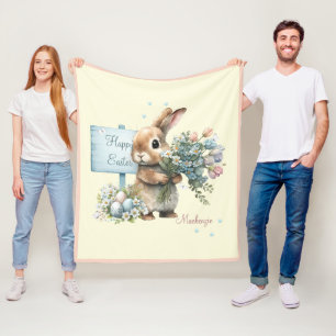 Cobertor De Velo Coelho da Páscoa Personalizado em Aquarela
