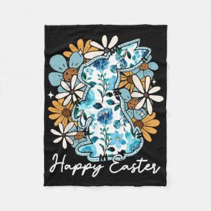 Cobertor De Velo Coelho Feliz da Páscoa Azul Floral Amarelo Design