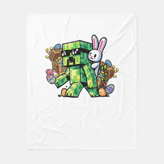 Cobertor De Velo Coelho Gamer Pixel de Páscoa para Crianças e Menin (Frente)