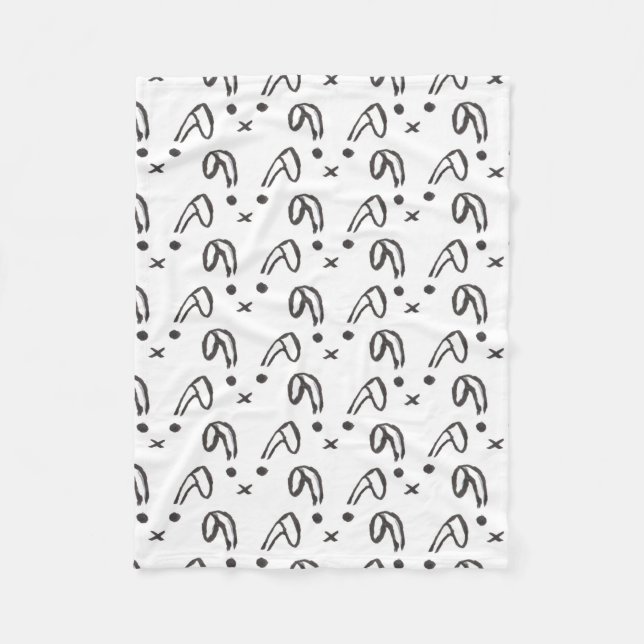 Cobertor De Velo Coelho tirado da aguarela mão branca preta bonito (Frente)