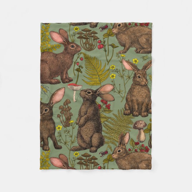 Cobertor De Velo Coelhos e flora florestal Fleece Blanket (Frente)