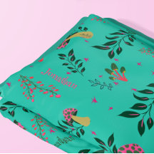 Cogumelos Verdes Cozy Aqua e Padrão Botânico