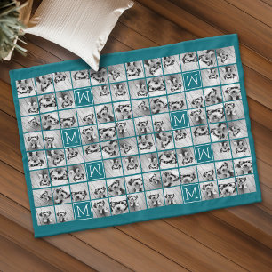 Cobertor De Velo Colagem de 11 imagens com azul monograma personali