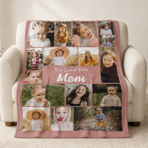 Cobertor De Velo Colagem de 16 Fotos Pink Love You Mom
