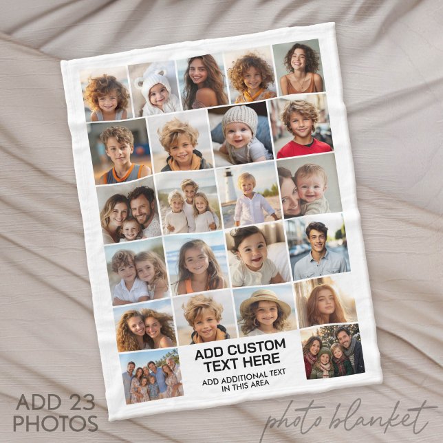 Cobertor De Velo Colagem de 23 Fotos com Caixa de Texto (Custom Fleece Blanket with Photo Collage for Family and Friends)