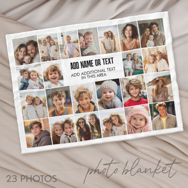 Cobertor De Velo Colagem de 23 fotos com caixa de texto (Photo Blanket - Customize with your favorite pictures)