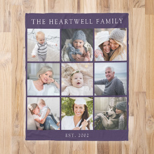 Cobertor De Velo Colagem de 9 Fotos Personalizadas Família Roxo