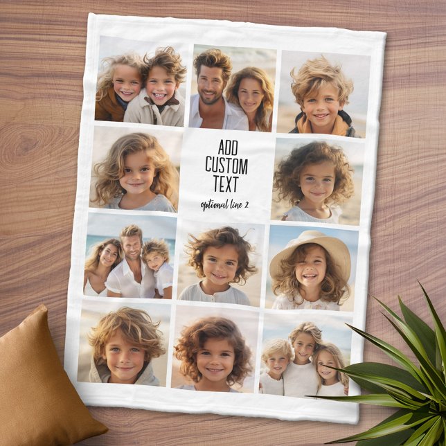 Cobertor De Velo Colagem de Fotografias - 11 Fotos com um bloco de  (Personalized Fleece Blanket - Add Photos and Text or Customize completely in advanced design area)