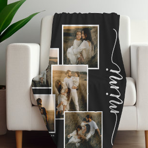 Cobertor De Velo Colagem de Fotografias Black Personalized Mimi Gra