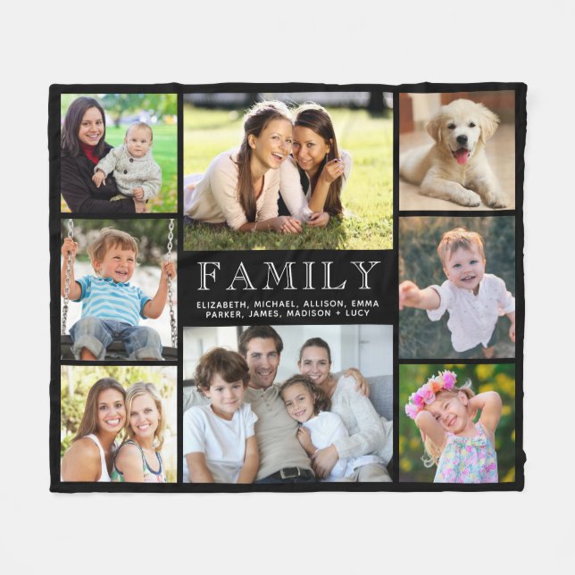 Cobertor De Velo Colagem de Fotografias da Família 8 Preta (Frente (Horizontal))