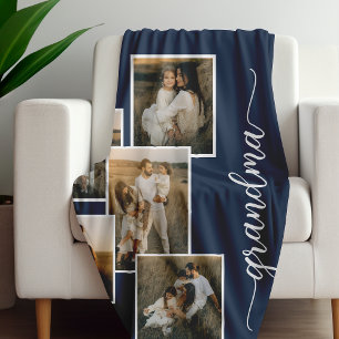 Cobertor De Velo Colagem de Fotografias de Avó Personalizada Azul A