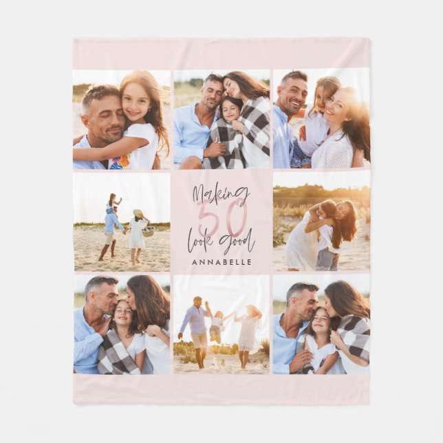 Cobertor De Velo Colagem de fotografias de brilho rosa de 50 anos (Frente)
