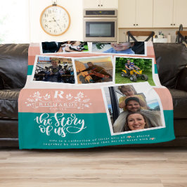 Cobertor De Velo Colagem de Fotografias do Nome da Família | Teal e