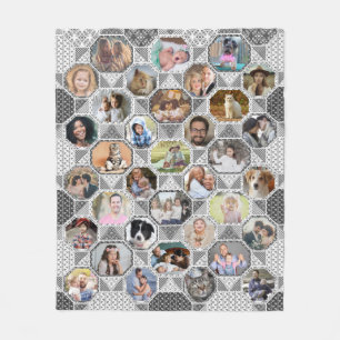 Cobertor De Velo Colagem de Fotografias Familiares Fácil Cinza Com
