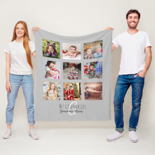 Cobertor De Velo Colagem de Fotografias Monograma Netos Avós Cinza