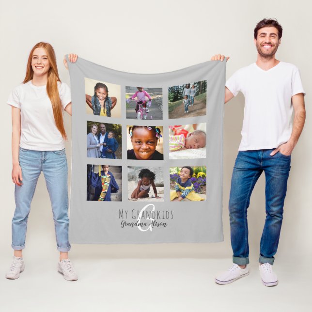 Cobertor De Velo Colagem de Fotografias Monograma Netos Avós Cinzas (In Situ)