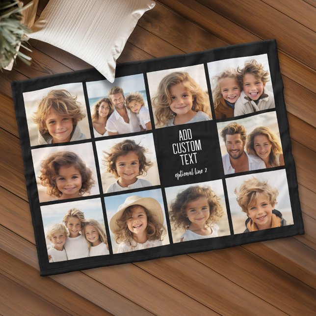 Cobertor De Velo Colagem de Fotos - 11 Imagens com um bloco de text (Personalized fleece blanket with 11 photos and custom text)