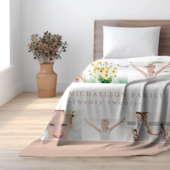 Cobertor De Velo Colagem de Fotos Clássica com Monograma e Ano (Criador carregado)