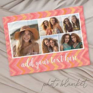 Cobertor De Velo Colagem de Fotos com Chevron de Coral Rosa Mod